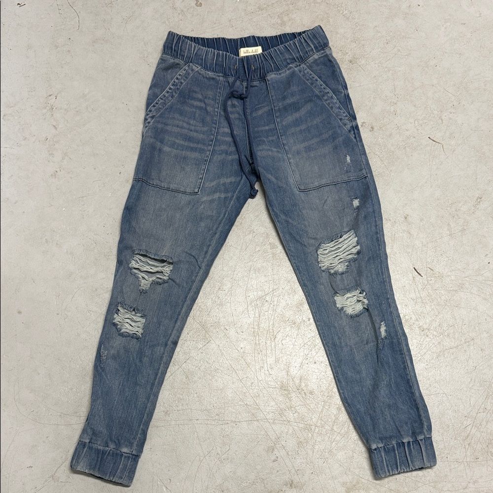 Stylish Distressed Blue Jogger Pants BELLA DAHL Like New "Jean" Sweatpants XS